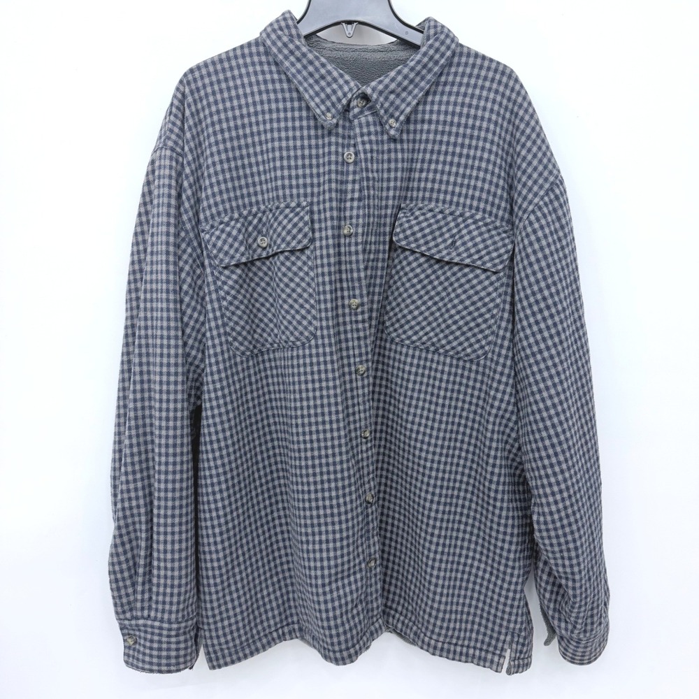 Cabela's Fleece Lined Shirt Mens 2XL Tall Blue Plaid Flannel Heavyweight Jacket